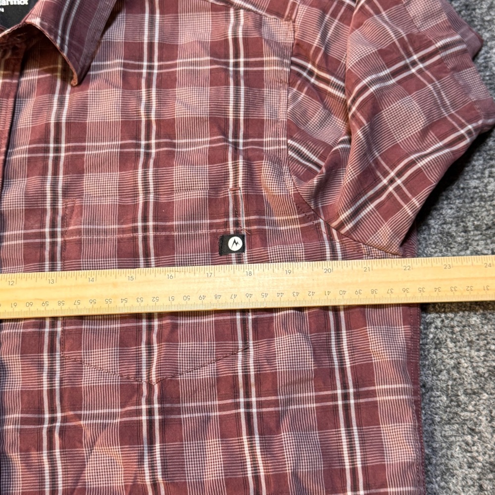 Marmot Eldridge UPF 20 UpCycle Mens Medium Whiskey Brown Plaid Shirt Gorpcore - Picture 4 of 10